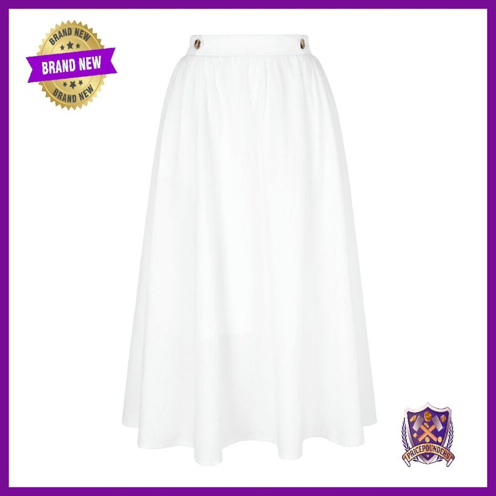 Women's Midi Skirt Elastic Waist A-Line Cotton Pockets Casual